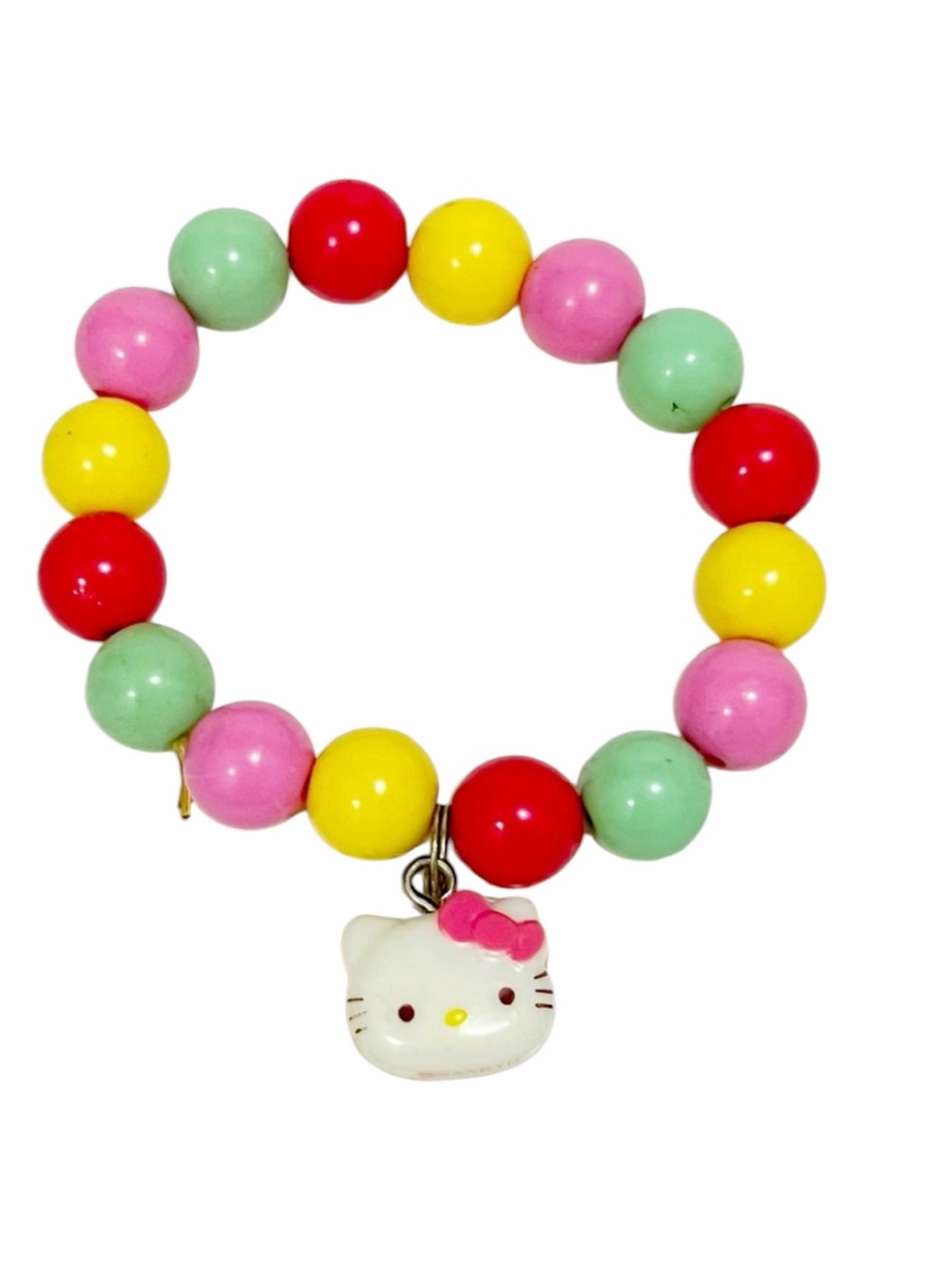 Vintage 2012 Sanrio Hello Kitty Plastic Beaded Stretch Charm Bracelet